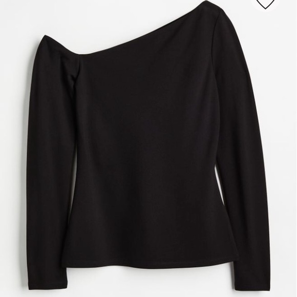 H&M black one shoulder jersey top NWT - Picture 3 of 4